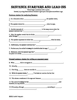topic sentence starters for essays example