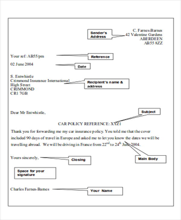 formal business letter layout example
