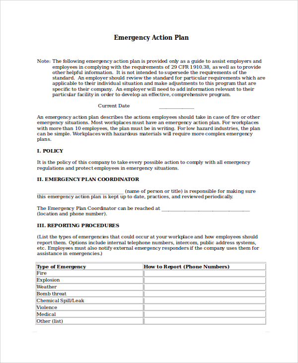 Emergency Action Plan Example Athletic Training