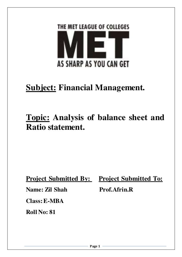 ratio analysis example balance sheet
