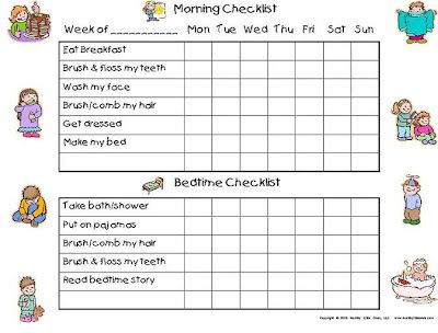 autism kids example weekly task chart