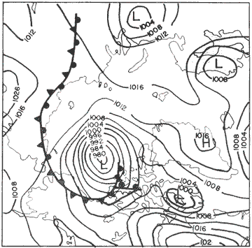 example of a winter synoptic chart for australia