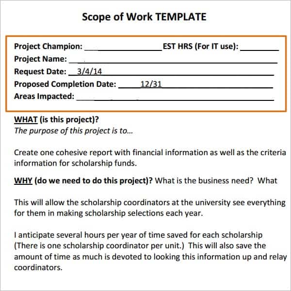 example of scope of work template