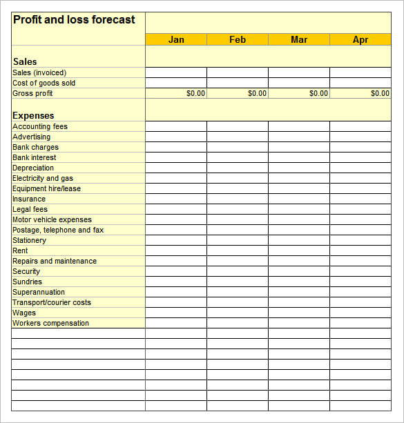 profit and loss sheet example