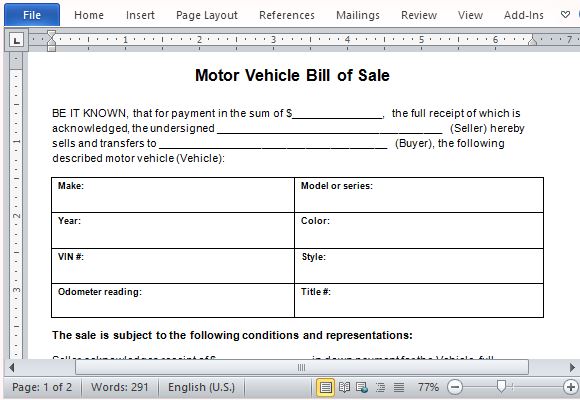 selling a car privately receipt example